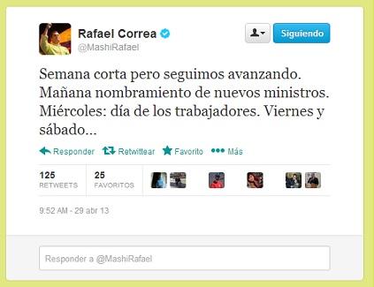 Presidente Correa anunciará nuevos ministros de su Gobierno
