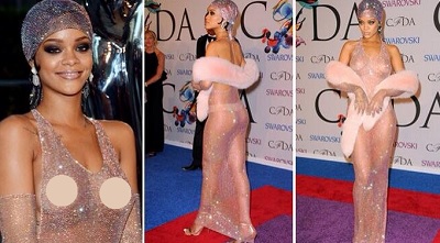 Rihanna deja ver sus encantos con un vestido transparente