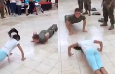 Niña de 10 años vence a un soldado en competencia de flexiones
