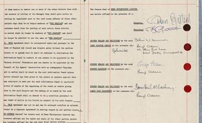 El contrato que lanzó a la fama a The Beatles se subastará en Londres