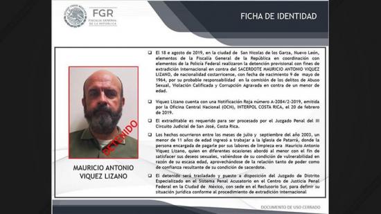Costa Rica pedirá a México extradición de exsacerdote buscado por violación