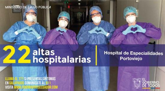 22 pacientes con covid-19 han recibido el alta en el Hospital Especialidades de Portoviejo