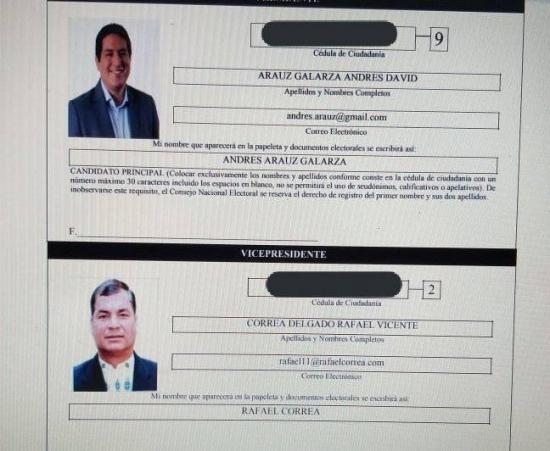 UNES inscribió por internet a binomio presidencial Andrés Arauz-Rafael Correa